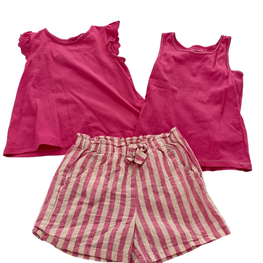 Joe Fresh Toddler Girls Pink Eyelet Flutter Sleeve Tank & Striped Shorts Set 4 5